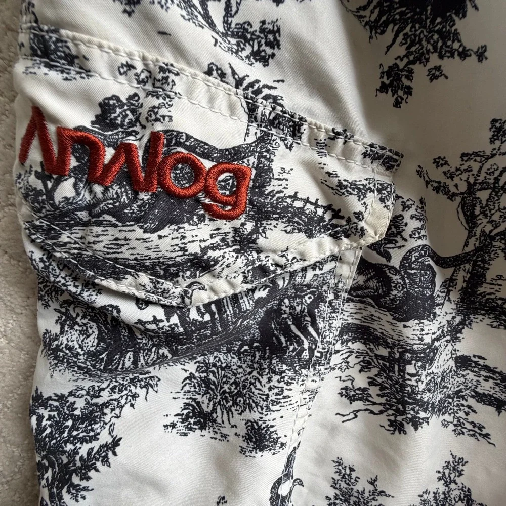 Analog Mens Board Shorts Toile Print Swim Trunks White Black Rust Size 36M Beach